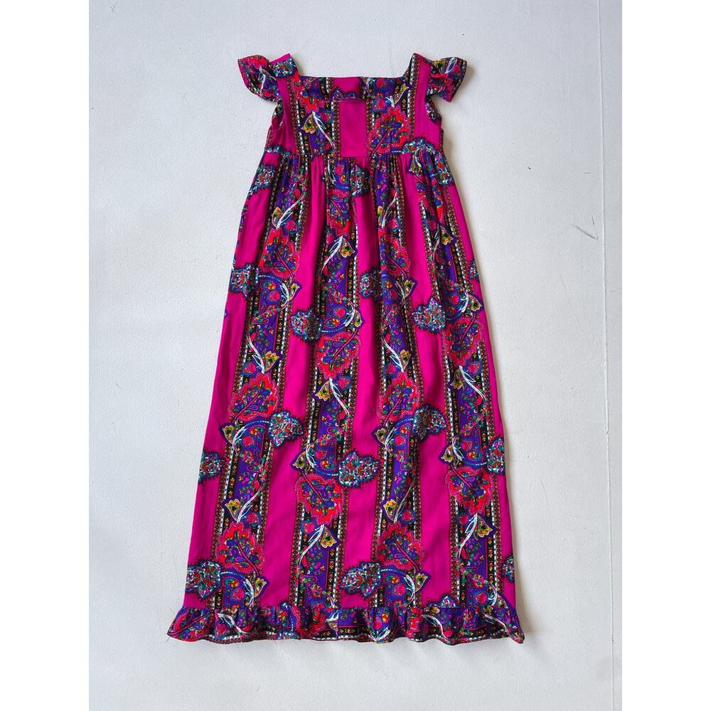 Vintage Hot Pink Paisley Print Maxi Dress